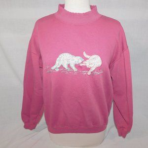 Vintage Willow Ridge Pink Embroidered Cats oversized Sweatshirt Womens M